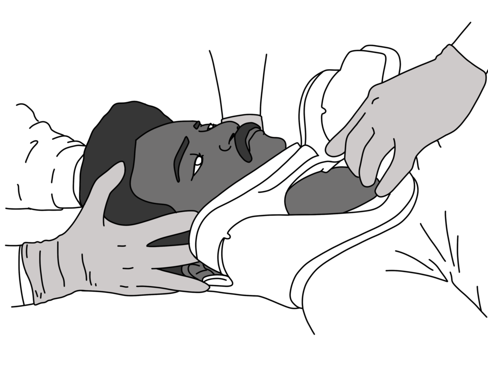 Illustration d’une pose de collier cervical, image indicative